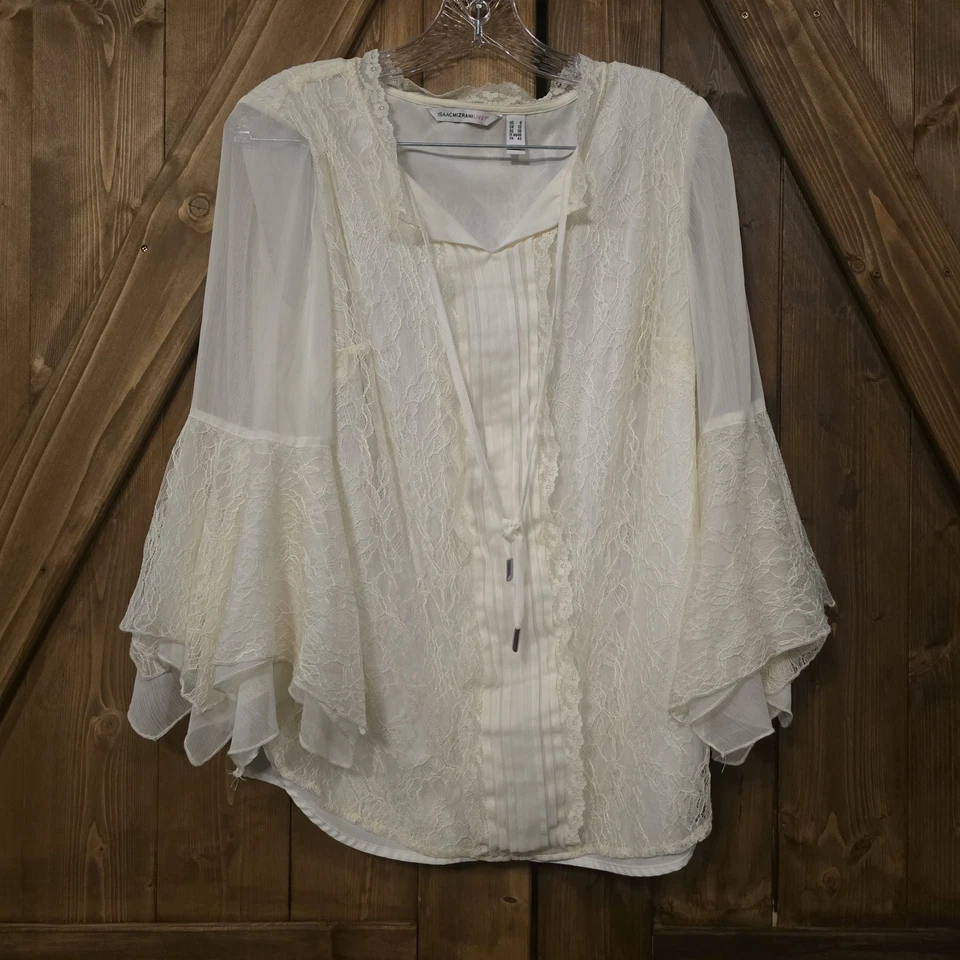 Isaac Mizrahi Live! Цветочный кружева цветок блузка туника слоновой кости кремовый Bell рукав SZ 8 - Изображение 1 из 4