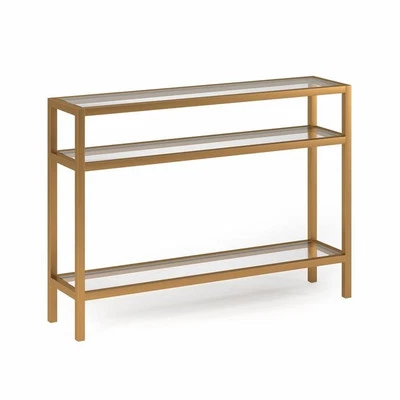 Henn&Hart 42" Brass Finish Metal/Glass Console Table - Image 1 of 4