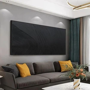 Abstract Canvas Wall Art - Modern Hand Painted Black Line Texture Framed Pict... - Picture 1 of 6