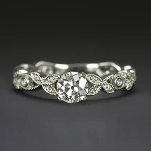OLD EUROPEAN CUT DIAMOND ENGAGEMENT RING H SI2 VINTAGE STYLE FLORAL VINE NATURAL - Picture 1 of 1