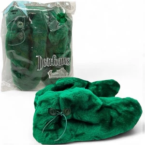 Vtg 60’s DEARFOAMS Green Fuzzy SLIPPERS Booties WOMENS Sz 8-9 New Package USA - Picture 1 of 17