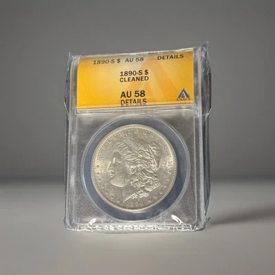 1890 S Morgan Silver Dollar $1 ANACS AU58 Details - Proof-Like Reverse - Image 1 of 4