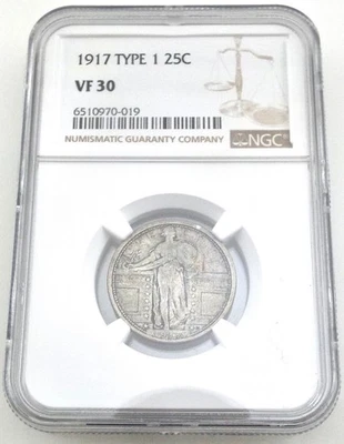 1917 - Standing Liberty Type 1 - US Silver Quarter 25c - NGC VF30 ~#6692 - Image 1 of 4