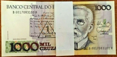Brazil 1 on 1000 CRUZADOS P-216 1989 x 100 Pcs Rio Street UNC Brazilian Currency - Image 1 of 4