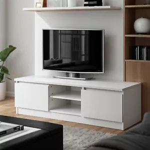 White TV Stand Cabinet Unit Media Console Table Open Storage Entertainment - Picture 1 of 5