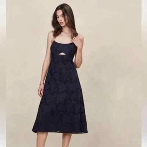 Banana Republic Floral Jacquard Cutout Midi Dress Navy Size 12 RT $160 NWT - Picture 1 of 10