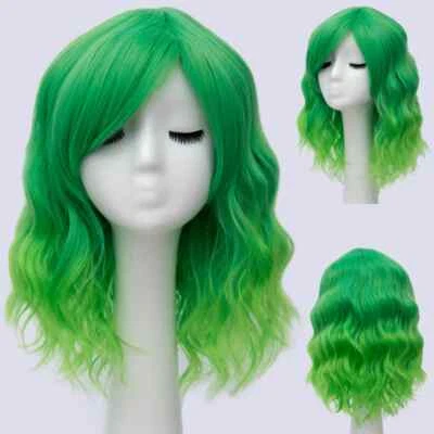Peluca corta para mujer cabello verde sintético peluca resistente flexible con flequillo lateral Foto 1 de 4