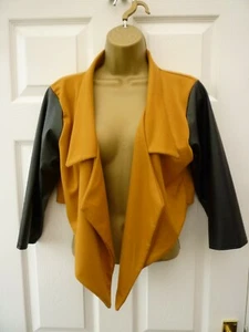 JUSTWEAR Ladies Size 14 16 Yellow Black Colour Block Faux Leather Shrug Jacket - Picture 1 of 9