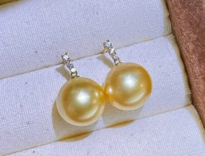 Farm sell Aurora 11-12mm golden south sea pearl earrings G18k - Picture 1 of 4