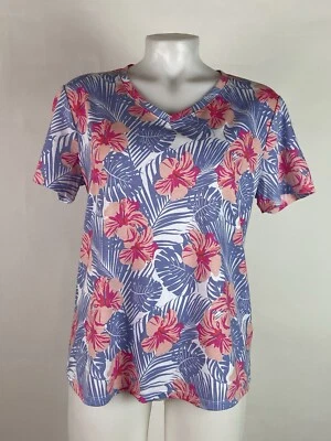 Camiseta Fresh Produce Talla Grande Hibisco Bush Cuello en V Tropical Colorida Foto 1 de 4
