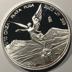 2002 LIBERTAD PROOF 1/10 Troy Ounce Oz .999 Silver Mexico - LOW MINTAGE OF 2800 - Picture 1 of 2