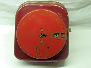 Vintage McLean County Savings Bank metal coin bank without key Tin ILL - Picture 1 of 11