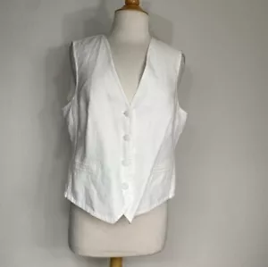 New The White Company Women White 100% Irish Linen Waistcoat Vest Size 12 Preppy - Picture 1 of 13