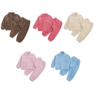 Unisex Kids Outfits Training Sleepwear Casual Set Long Sleeve Stand Collar Warm - Picture 1 of 53