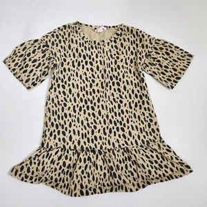 Crewcuts Girls Size 4 Leopard Print Dress Short Sleeve Ruffled Hem F6 - Picture 1 of 13
