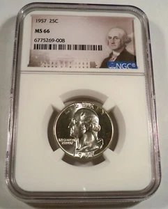 1957 NGC MS66 WASHINGTON QUARTER - WHITE - SILVER 25c MS 66 - Picture 1 of 4