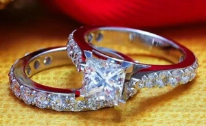 2.20Ct Princess Cut D-VVS1 Real Moissanite 18k White Gold Plated Engagement Ring - Picture 1 of 4
