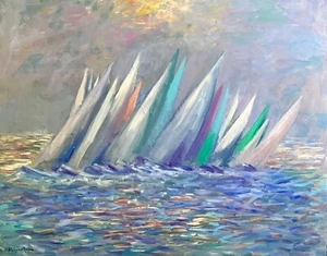 Listed Nino Pippa Original Impressionist Oil Painting S. Tropez Regatta 24"X30" - Picture 1 of 2
