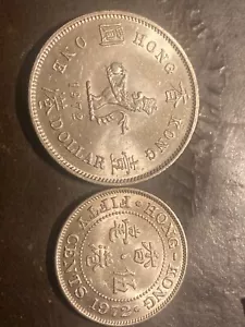 China Hong Kong Dollar & 50 Cents Lot B Coin 1972 Elizabeth II - Picture 1 of 2