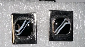 Schwarz-weißer Onyx Manschettenknöpfe versilbert - Bild 1 von 4