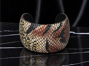 Bracciale Vintage Largo Stampa Animalier Tessuto Sovrapposizione Scultoreo Braccialetto 7cm - Foto 1 di 2