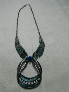 Blue & Silver Tone Necklace w/Blue Stone  Silver Tone Chain 19" Costume Jewelry - Picture 1 of 7