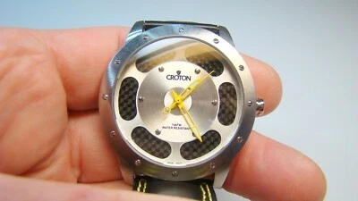 Reloj modernista Croton para hombre CR307899 con correa de cuero negro Japón Mvt Foto 1 de 3