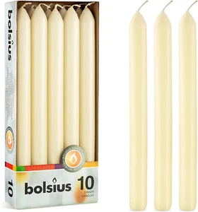 Ivory Dinner Candles - 10 Pack Unscented 9 Inch Straight Taper Candle Set - 8 Ho - Picture 1 of 12