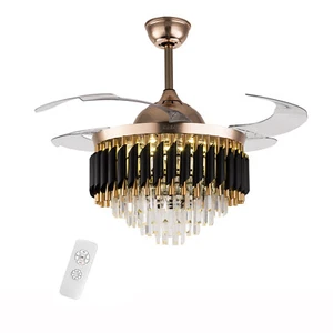 42" Modern Retractable Crystal Ceiling Fan Light with Remote Control - Picture 1 of 23