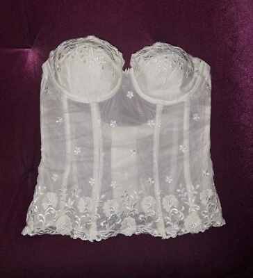 Antigo Espartilho Bustier Felina Anos 90 36B Marfim Bordado Sem Alças Desossa Underwired  - Imagem 1 de 4