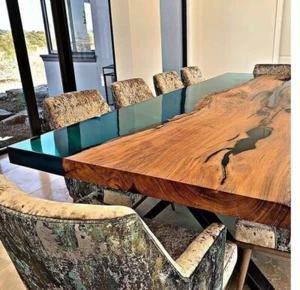 Mesa de comedor epoxi de resina verde hecha a mano para el hogar, mesa de centro, mesa de centro - Imagen 1 de 7