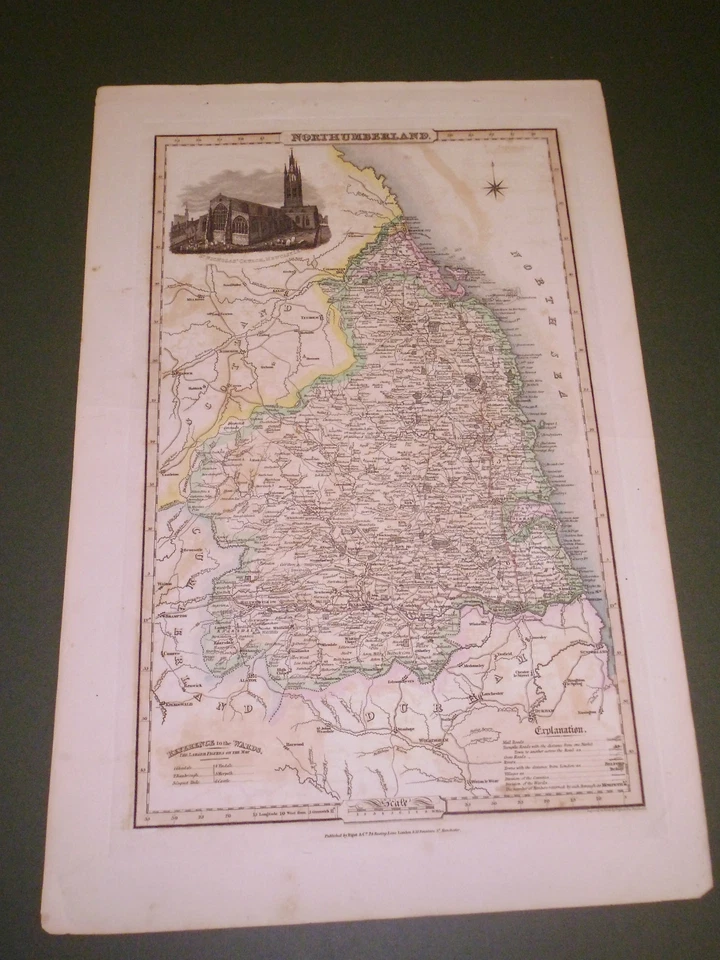 100% ORIGINAL NORTHUMBERLAND MAP BY J PIGOT C1838 VGC LOW UK POST  - Image 1 of 1