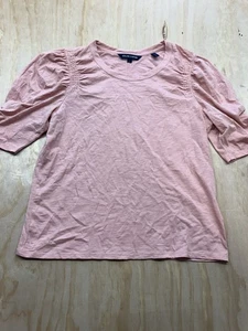 VERONICA BEARD Waldorf Ruched Short Sleeve T Shirt Soft Coral Pink Size Large - Picture 1 of 6