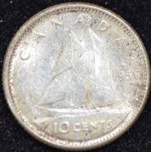 1956 EXTREM FEIN - FAST BANKFRISCH 80% SILBER kanadisch 10 Cent - Bild 1 von 2