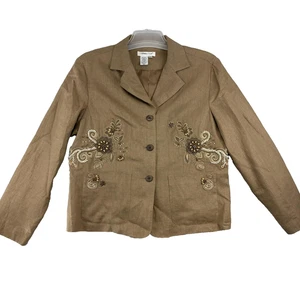 Giacca Coldwater Creek donna Petite Large ricamata floreale perline misto lino - Foto 1 di 13
