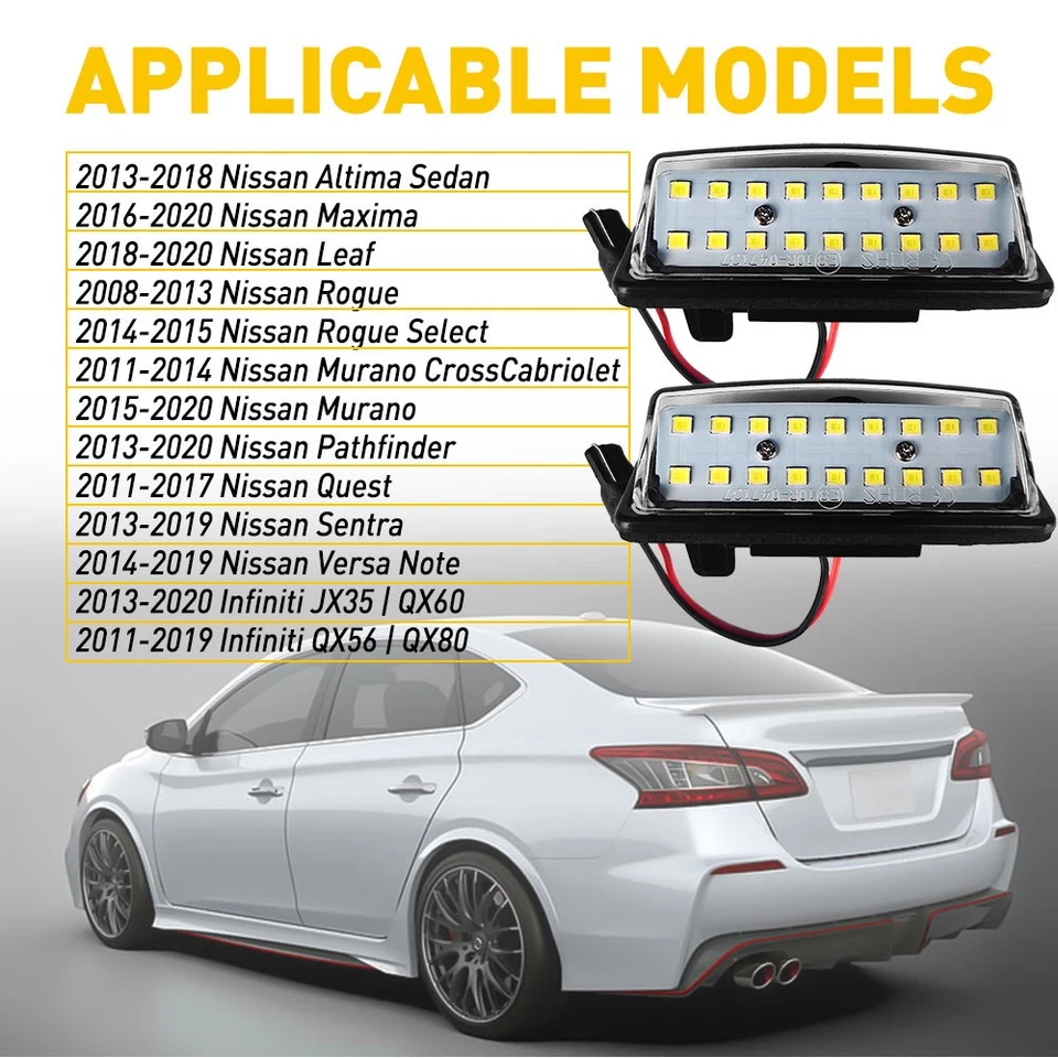 Luz de matrícula LED para Nissan Máxima/Sentra/Altima/QX60 blanca 18-SMD lámpara D Foto 1 de 4