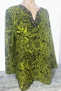 Original Anthony Green Black Beaded Bohemian Tunic Shirt Top 1X Excellent! - Picture 1 of 8