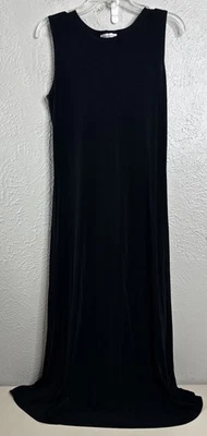 VTG Coldwater Creek Petite Medium PM Travel Dress 46" L Acetate Black Slinky GUC - Image 1 of 4