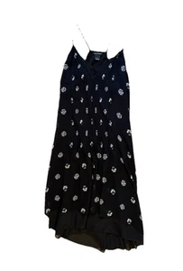 Club Monaco Black White Midi Dress Sz 8 Printed Silk Spaghetti Strap Pleats - Picture 1 of 5