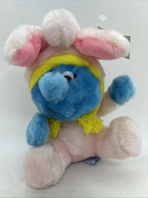 Smurf Smurfette Easter Bunny Plush 8" Vintage Wallace Berrie 1983 Stuffed Animal - Image 1 of 4