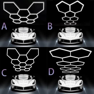 28X Hexagon LED Lighting Car Detail Garage Workshop Lamp Lights Honeycomb Hex - Picture 1 of 25