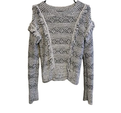 Suéter para mujer Gap grueso tejido mezcla de lana flecos talla pequeña negro blanco boho Foto 1 de 4