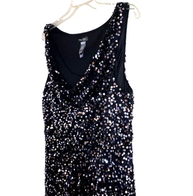 Vestido BISOU BISOU 14 Negro Lentejuelas Pailette Sin Mangas Noche Cóctel Elastizado A Foto 1 de 4