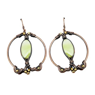 Friendship Day Deal Copper Oval Serpentine Stone Mother Dangle Hook Earrings - Image 1 of 4