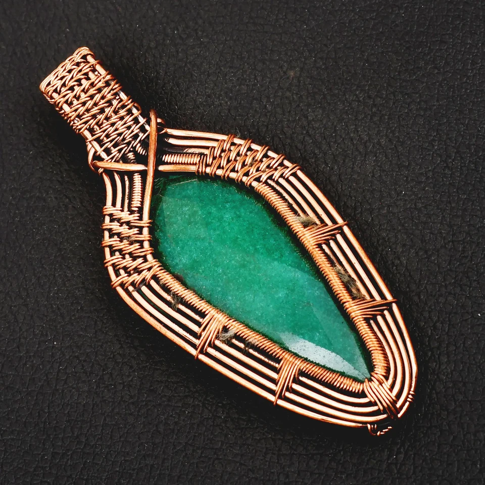 Ювелирные изделия кулон из медной проволоки ручной работы с имитацией изумруда 3,28 дюйма AP-45161 - Изображение 1 из 1