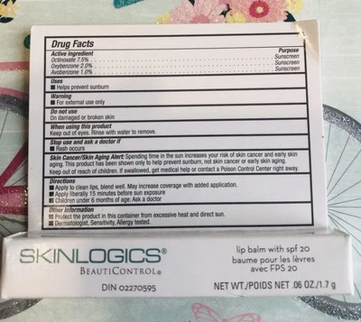 BeautiControl SkinLogics Lip Balm SPF 20 New in Box - Image 1 of 4