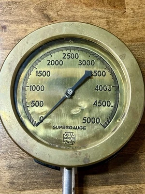 Vintage SUPERGAUGE US Gauge Co NY 7.5” Brass Face Steam Gauge Super Nice !!! - Image 1 of 4