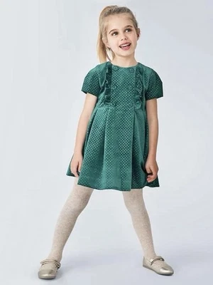 Mayoral Velvet Dress 3T Green Blue Christmas Metallic Dots Pleated Girl Toddler - Image 1 of 4