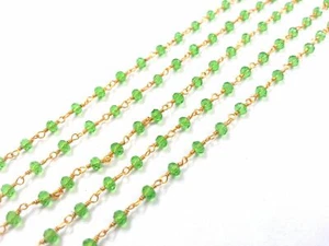 10 Feet Peridot Green Quartz Rondelle Faceted 3-4mm Hydro Beads Gold Chain H33 - Picture 1 of 5