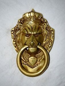 Lew twarz głowa korona ręcznie robiona kołatka do drzwi solidny mosiężny dzwonek do drzwi